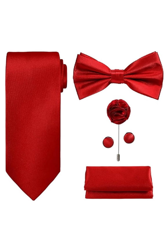 5 Piece Deluxe Wedding Groom Set: Elegant Bow Tie, Necktie, Pocket Square, Cufflinks - Perfect for Groomsmen, Fathers, and Formal Occasions