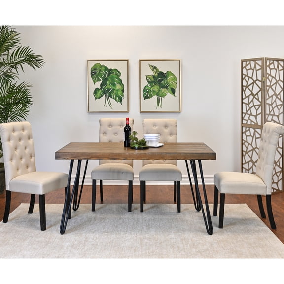 5-Piece Dining Package - Engineered Wood Top, Button-Tufted Chair Detail - Weekend Brunches - Attractive Dining Setup