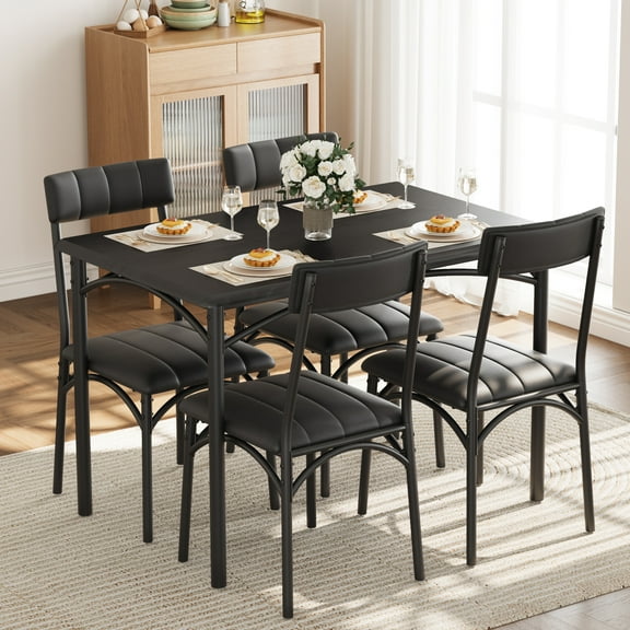 5-Piece Modern Dining Room Kitchen Table and Pu Cushion Chair Sets, Kitchen Dining Table Set for 4 with Upholstered Chairs for Small Space, Kitchen, Dining Room