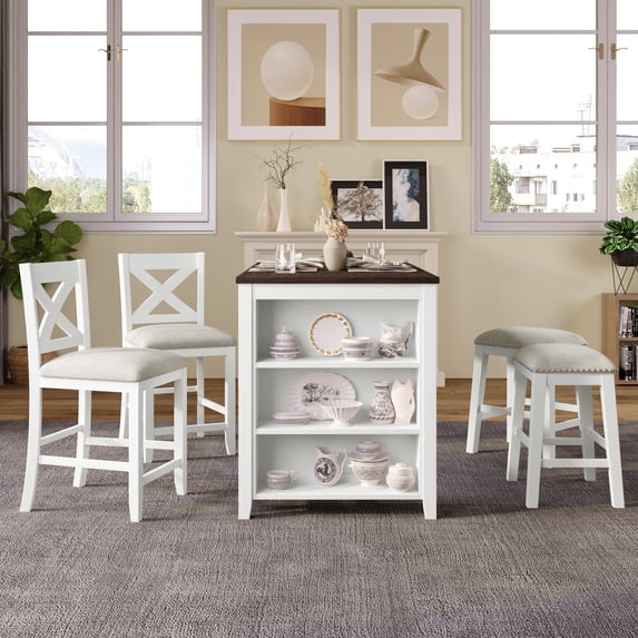 5-Piece Dining Room Table Set, Counter Height Table Set with 3-Tier ...