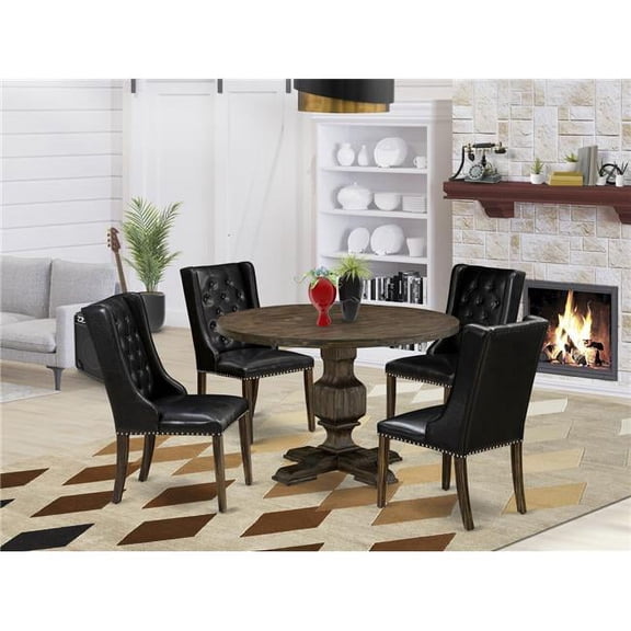 5 Piece Dining Room Table Set - Distressed Jacobean & Black