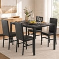 thumbnail image 1 of UHOMEPRO Dining Table Set for 4, 5 Piece Dining Room Table Set with Black PU Leather Chairs, Brown Faux Marble Pattern Rectangle Kitchen Table Set for Breakfast Nook Small Space, 1 of 10