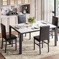 thumbnail image 1 of UHOMEPRO Dining Table Set for 4, 5 Piece Dining Room Table Set with Black PU Leather Chairs, White Faux Marble Pattern Rectangle Kitchen Table Set for Breakfast Nook Small Space, 1 of 10