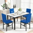 thumbnail image 1 of 5 Piece Dining Room Table Set, Modern Dining Table Sets with Blue Velvet Upholstered Chairs for 4, Faux Marble Pattern Rectangle Kitchen Table Set for Bar Living Room Breakfast Nook Small Space, 1 of 10