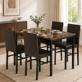 thumbnail image 1 of UHOMEPRO Dining Table Set for 4, 5 Piece Dining Room Table Set with Brown PU Leather Chairs, Brown Faux Marble Pattern Rectangle Kitchen Table Set for Breakfast Nook Small Space, 1 of 10