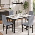 thumbnail image 1 of UHOMEPRO Dining Table Set for 4, 5 Piece Dining Room Table Set with Gray Velvet Upholstered Chairs, White Faux Marble Pattern Rectangle Kitchen Table Set for Breakfast Nook Small Space, 1 of 11