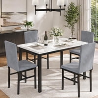 5-Piece White Faux Marble Pattern Dining Table Set (Various)