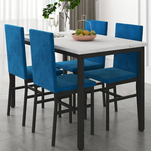 5 Piece Dining Room Table Set, Modern Dining Table Sets with Blue
