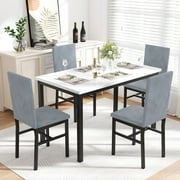 5 Piece Dining Room Table Set, Modern Dining Table Sets with Gray Velvet Upholstered Chairs for 4, Faux Marble Pattern Rectangle Kitchen Table Set for Bar Living Room Breakfast Nook Small Space