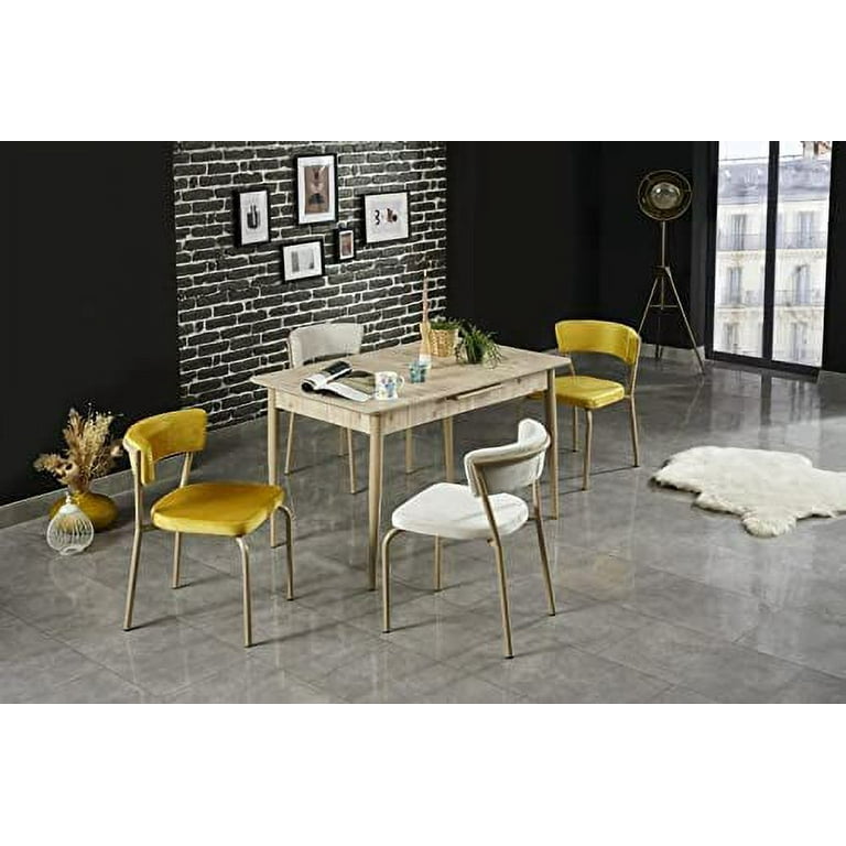 5 Piece Dining Room Table Set Retro Modern Extendable Small 49 61 Dining Table Wood Top 4 Upholstered Fully Assembled Dining Chairs Low Back