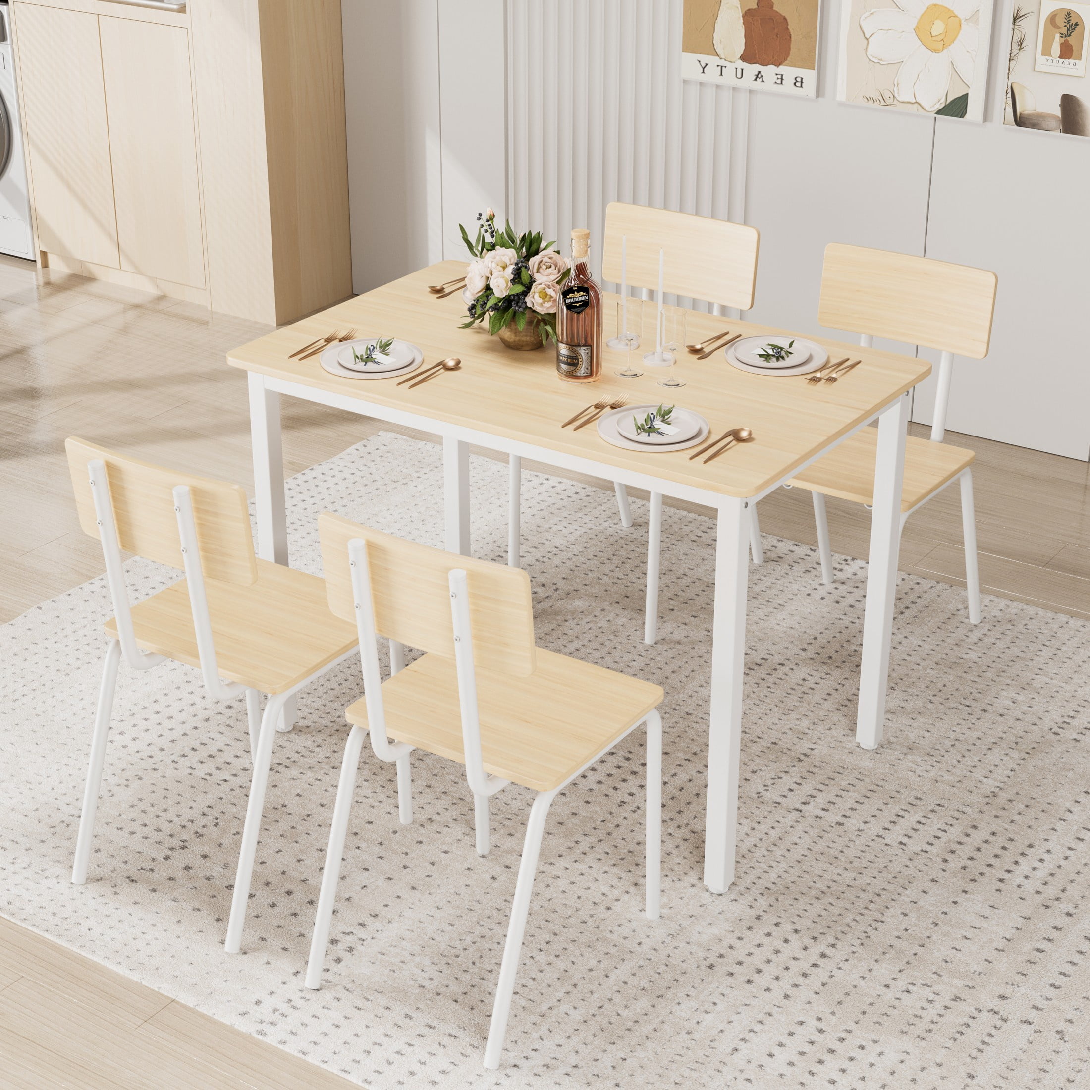 5 Piece Dining Room Table Set, UHOMEPRO Modern Dining Table Set for 4 ...