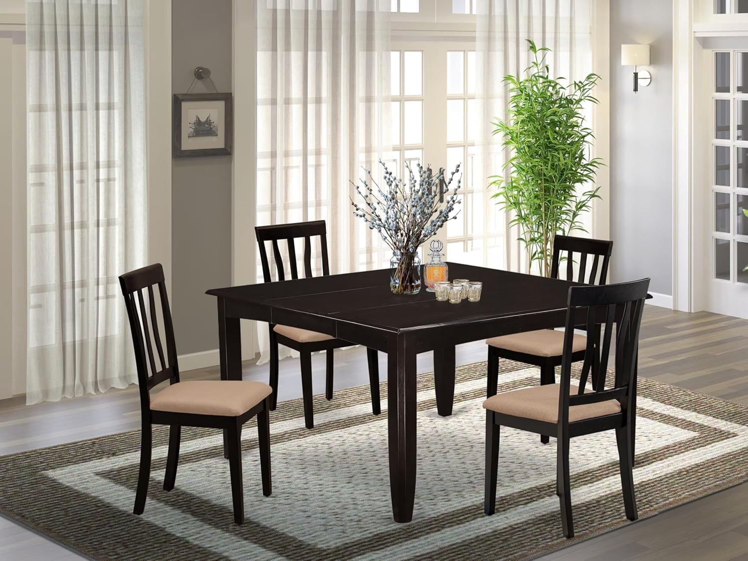 5 Piece Dining Room Table Set with Leaf, 4 Linen Upholstered Chairs — free download