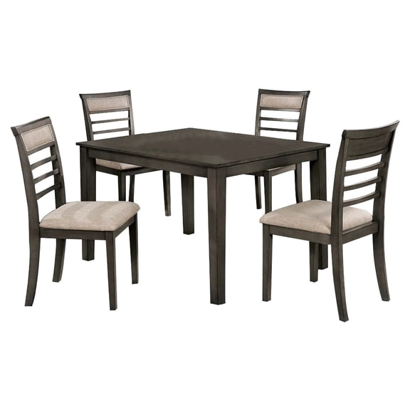 5 Piece Dining Room , Weathered Gray Solid Wood Table And Beige Upholstered Side Chairs, Contemporary Transitional Design 48"x30" 4 Chairs Gray, Fabric, Wood, Style For