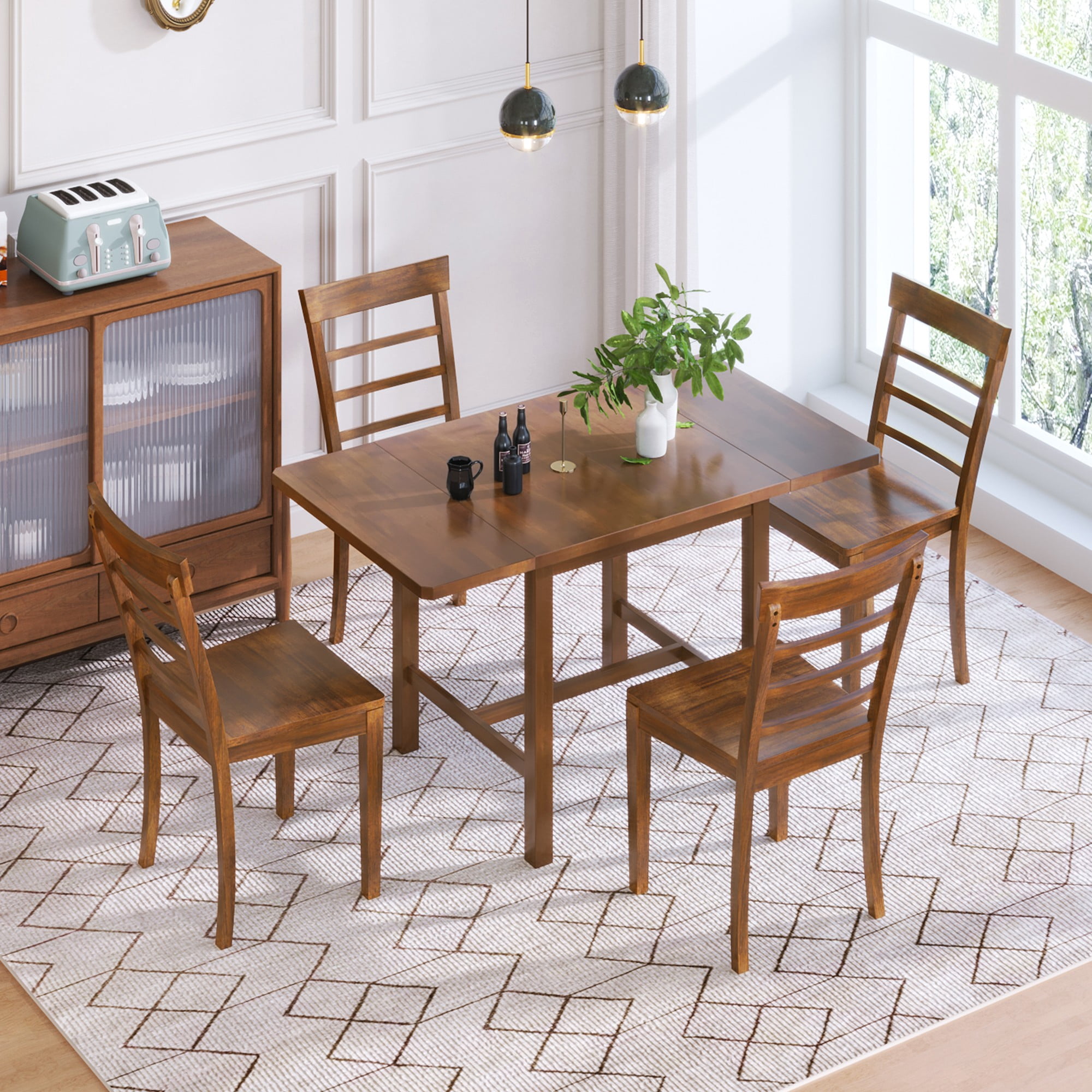 5-Piece Dining Set, Compact 29.5-53.1 Inch Rectangular Dining Table ...