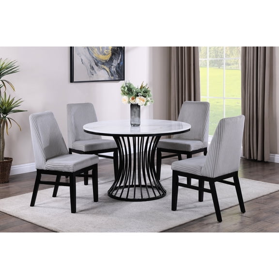 5-Piece Dining Set | Contemporary Style for Elegant Dining Experience | Light Gray Fabric and Cage Base | Strong and Reliable for Years