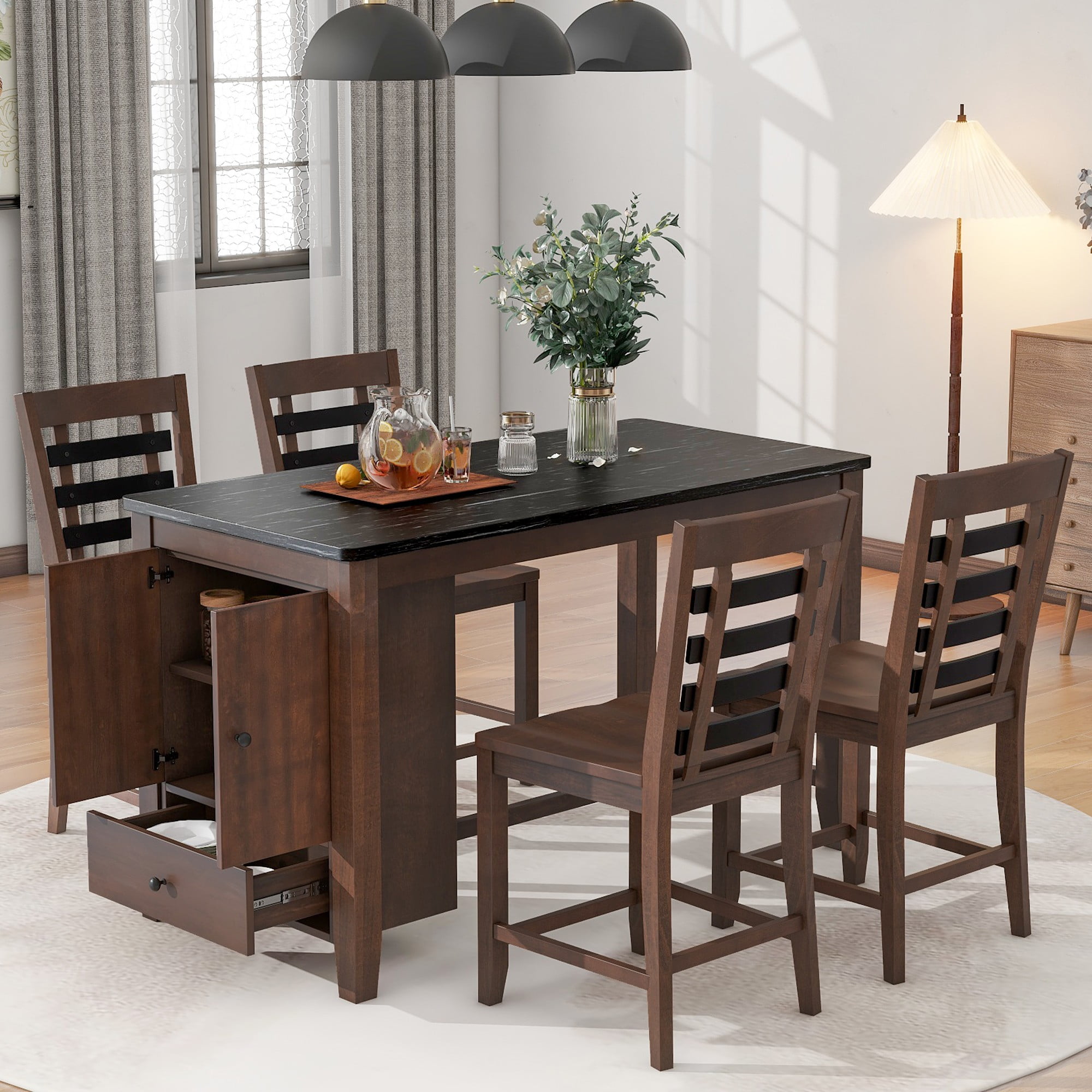 5Piece Dining Set, Counter Height 60inch Rectangular Dining Table