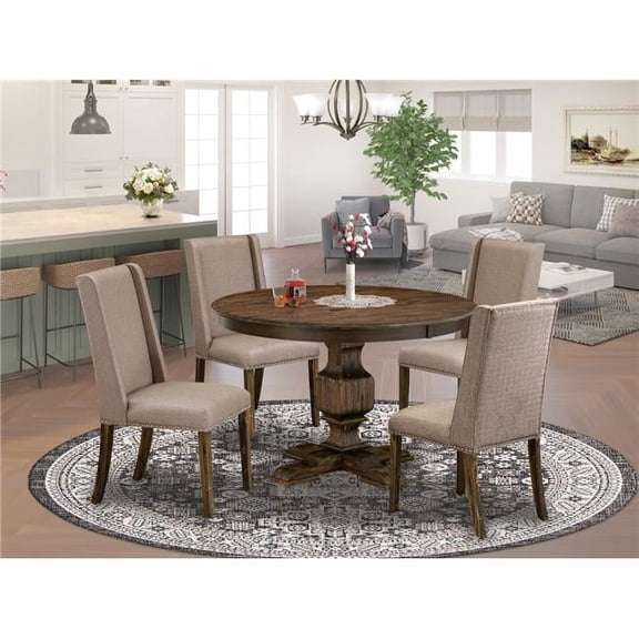 5 Piece Dining Set - Distressed Jacobean & Dark Khaki