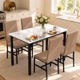 thumbnail image 1 of SYNGAR 5 Piece Kitchen Table and Chairs Set for 4, Faux Marble Dining Table with 4 Upholstered Chairs, Breakfast Nook Dining Set, Khaki Chair/White Tabletop, 1 of 9