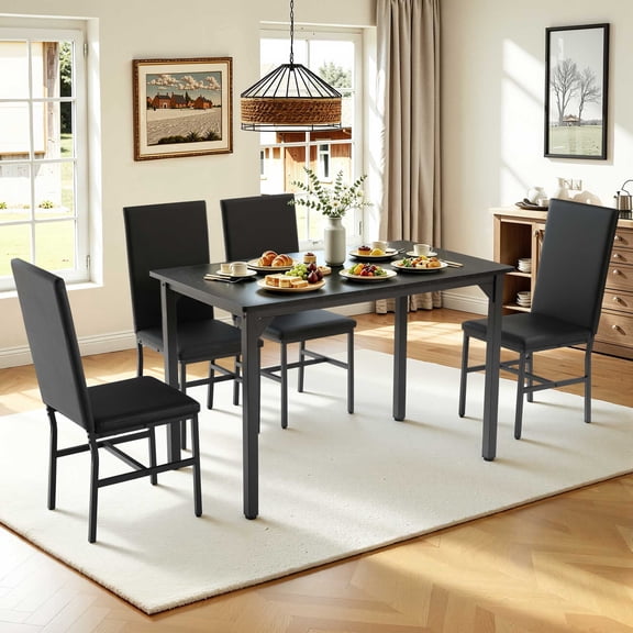 5 Piece Dining Set, Modern Dining Table and Chairs Set for 4, Kitchen Dining Table Set with Faux Marble Tabletop and 4 Upholstered Chairs, for Small Space, Breakfast Nook, D8531