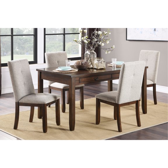 5-Piece Dining Set with Rectangular Table | Great for Dining Room Entertaining | Cherry Veneer Finish and Chenille Chairs | Drawers for Quick Tabletop Access