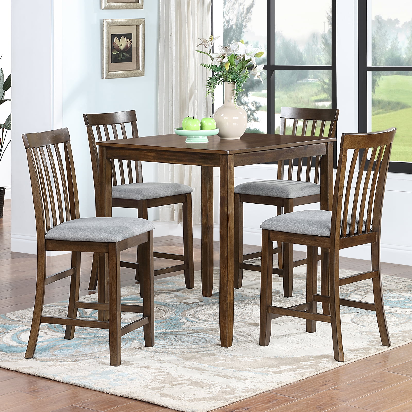 5-Piece Dining Set, Wood Counter Height Table Set with 4 Chairs, Modern ...