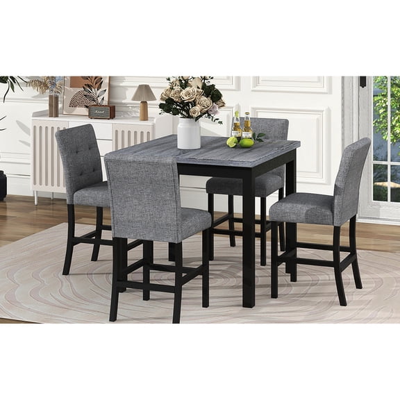 5 Piece Dining Set, Wood Material - Premium Fabric Chairs - Bistros - Durable Construction