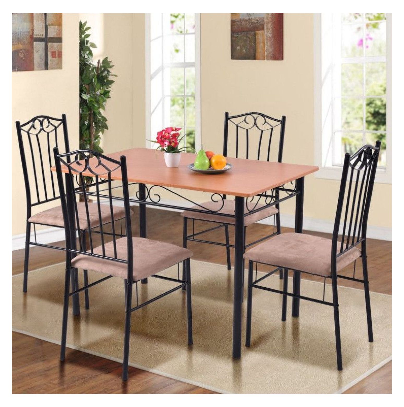 Visual Reference: 5 Piece Dining Set Wooden Table And 4 Cushioned Chairs