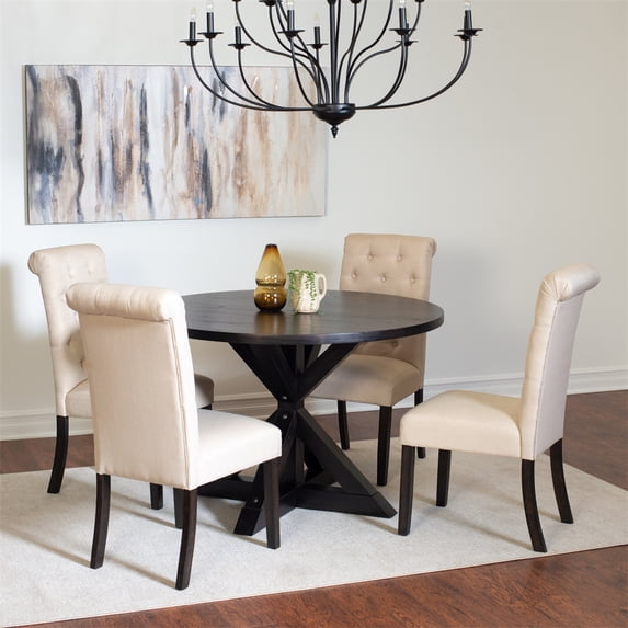 5-Piece Dining Set for 4 Person, Cross-Buck Dining Table with 4 Stylish Armless Chairs, Modern Furniture Dining Table Set for Living Room Dining Room