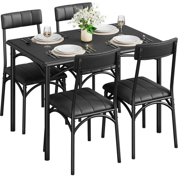 5-Piece Dining Set for 4 with PU Cushion Chairs - Kitchen Table Set for Small Spaces