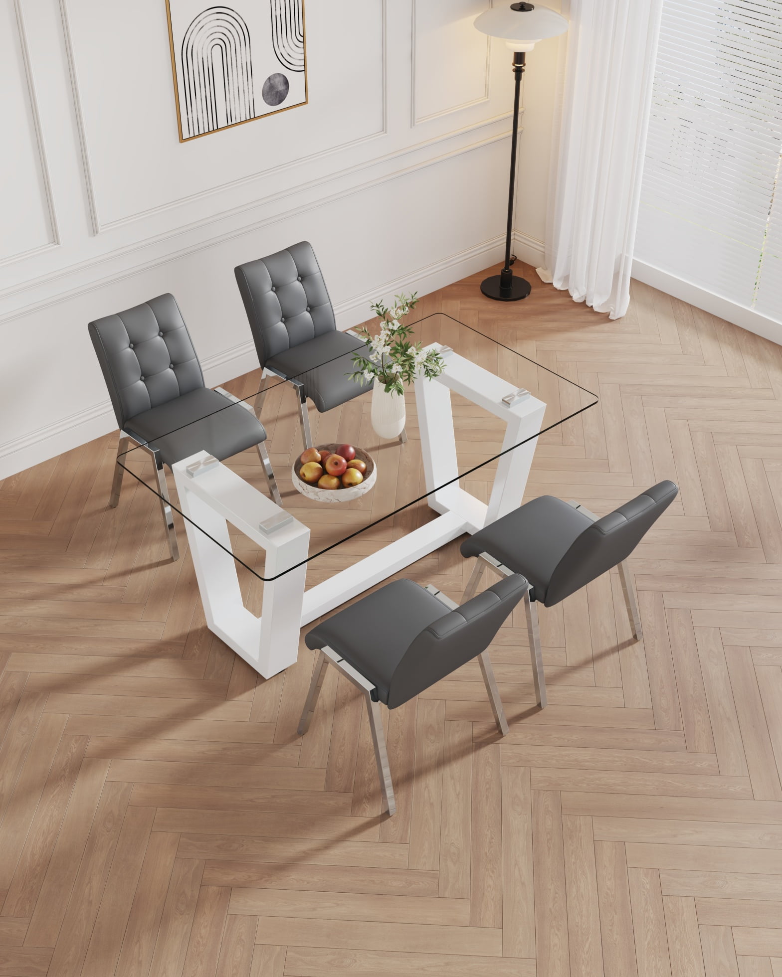 Parlin White Glass Top Table Piece Dining Table And Chair Set