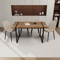 thumbnail image 1 of 5-Piece Dining Table with Chairs, 4 Chair Dining Table Set, Modern Suede Dinner Chairs with Rectangular Dining Table Metal Base, Brown Table+Beige Chair, 1 of 7