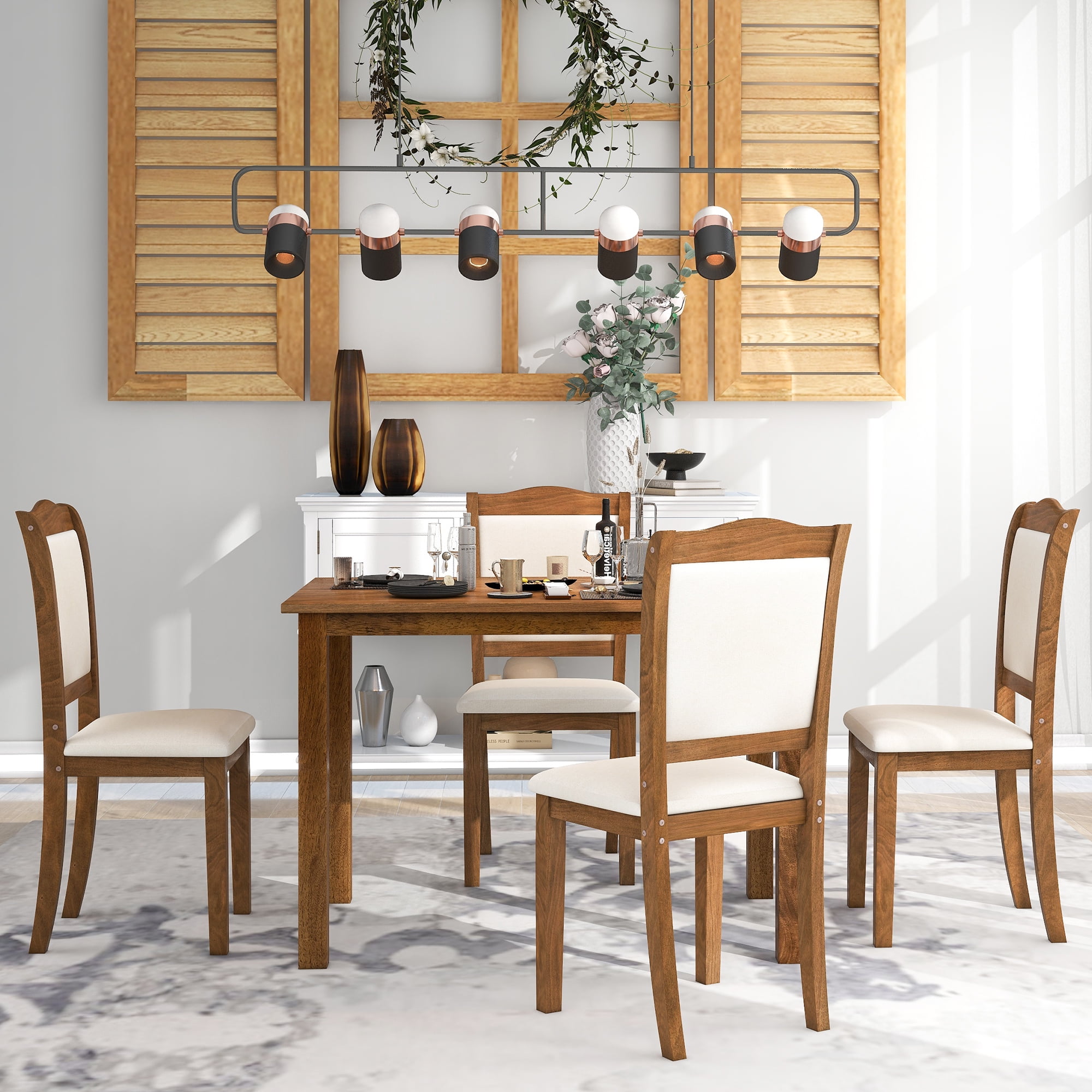 5 Piece Dining Table and Chairs Set, SYNGAR Modern Wooden Counter ...