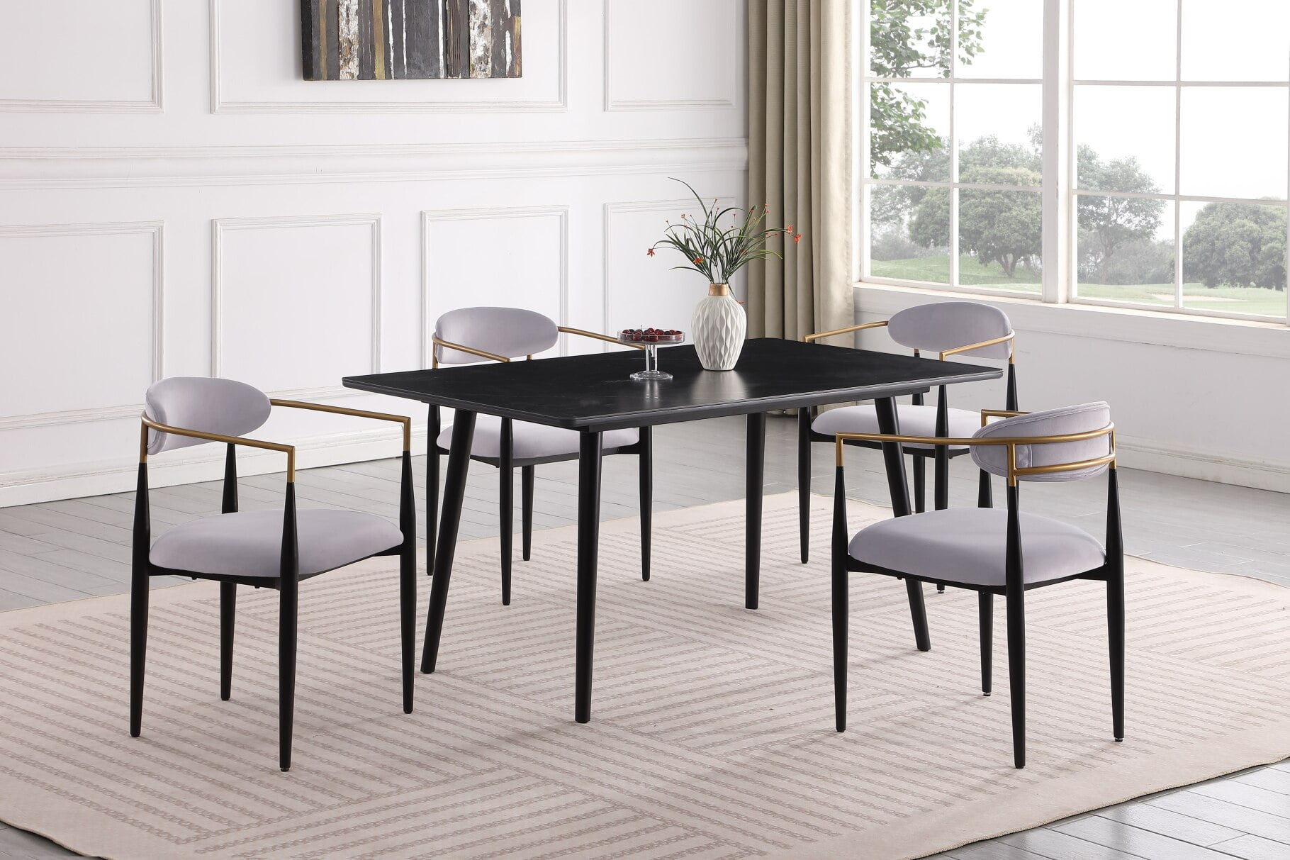 5 Piece Dining Table and Chairs Set, Sintered Stone Table and 4 Chairs ...