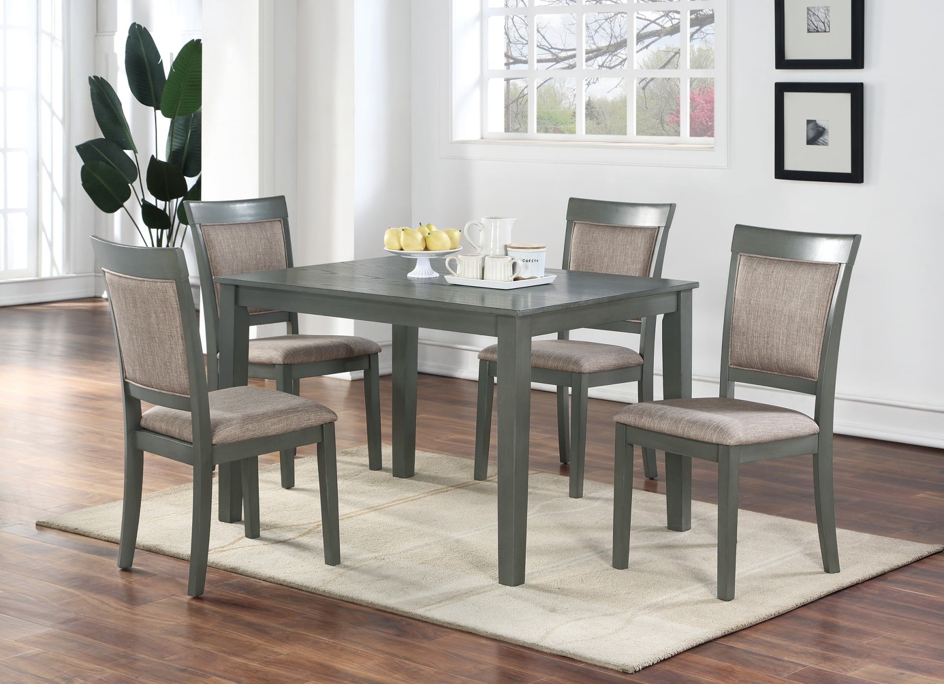 5 Piece Dining Table and Chairs Set, Wooden Table and 4 High Back ...