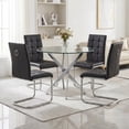 thumbnail image 1 of 5-Piece 36" Round Glass Dining Set, Clear Tempered Glass Table & 4 PU Leather Chairs with Stainless Steel Legs for Kitchen, Meeting Room, 1 of 8