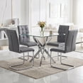 thumbnail image 1 of 5-Piece Dining Table Set, 36" Square Clear Tempered Glass Table & 4 PU Cantilever Chairs with Stainless Steel Legs, Dining Table Set for Small Space, Apartment, Home Office, 1 of 8