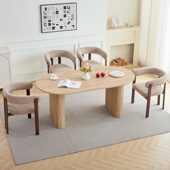 5-Piece Dining Table Set for 4-6 People 70.9" Modern Kitchen Table and 4 Cushion Chairs Kitchen & Dining Room Set with Chenille Upholstered Chairs for Living Room Apartments Breakfast Nook