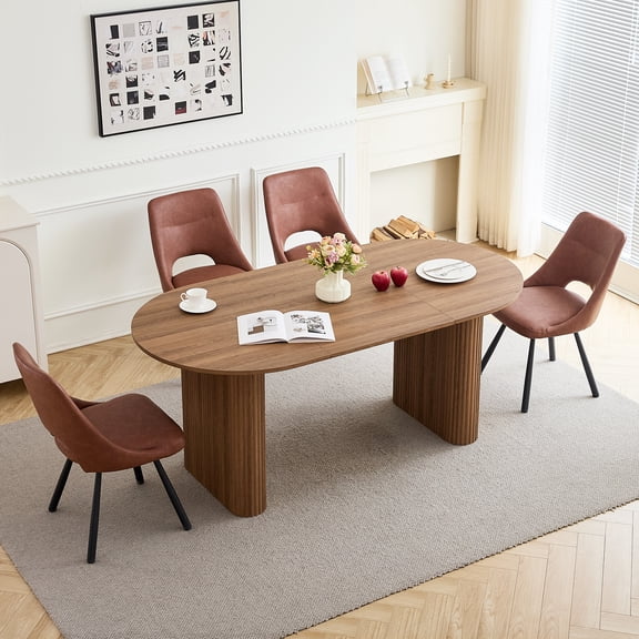 5-Piece Dining Table Set for 4-6 People 70.9" Modern Kitchen Table and 4 Cushion Chairs Kitchen & Dining Room Set with Upholstered Faux Leather Chairs for Living Room Apartments Breakfast Nook