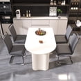 thumbnail image 1 of 5-Piece Dining Table Set with 4 Armless Dining Chairs, 63" Kitchen Table & Chairs Set for 4-6, Dining Room Table with MDF Board, Perfect for Small Space, Easy Clean, Cream+ Gray, 1 of 8