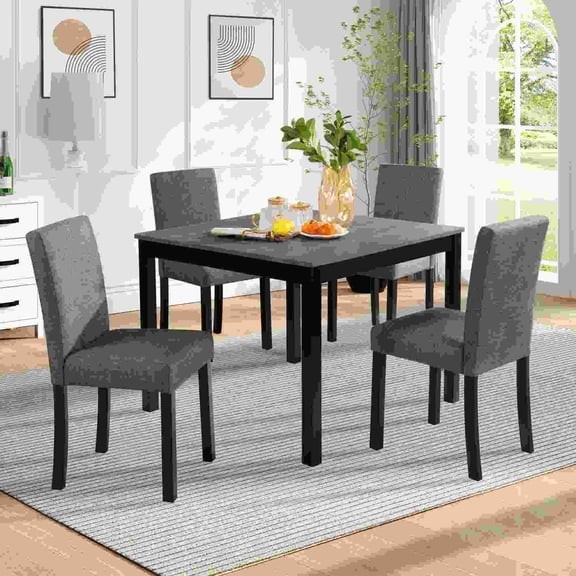 5-Piece Dining Table Set for 4 with Chairs, Wooden Dining Set for Kitchen, Space Saving Dining Room Table with Upholstered Chairs, Light Grey & Black Two Tone