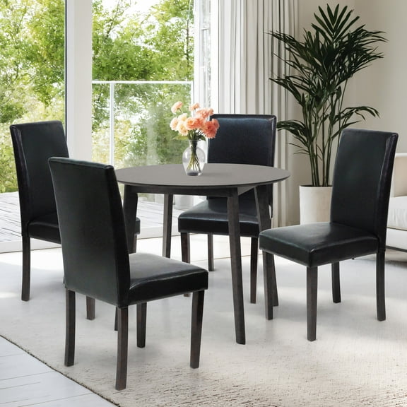 5 Piece Dining Table Set, 4 Classic Style Solid Wood Falabella Upholstered Chairs with Round Dining Table, Kitchen Room Set, Espresso Color