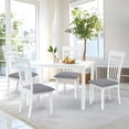 thumbnail image 1 of 5 Piece Dining Table Set, 4 Classic Style Solid Wood Warm Chairs w Rectangular Table, Kitchen Room Set, White Color w Gray Cushions, 1 of 8