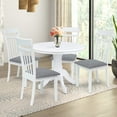 thumbnail image 1 of 5 Piece Dining Table Set, 4 Classic Style Solid Wood Warm Chairs with Pedestal Round Dining Table, Kitchen Room Set, White Color w Gray Cushions, 1 of 8