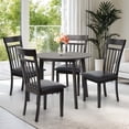 thumbnail image 1 of 5 Piece Dining Table Set, 4 Classic Style Solid Wood Warm Chairs with Round Dining Table, Kitchen Room Set, Espresso Color w PU Leather Cushions, 1 of 8
