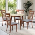 thumbnail image 1 of 5 Piece Dining Table Set, 4 Classic Style Solid Wood Warm Chairs with Round Dining Table, Kitchen Room Set, Medium Brown Color w Gray Cushions, 1 of 8