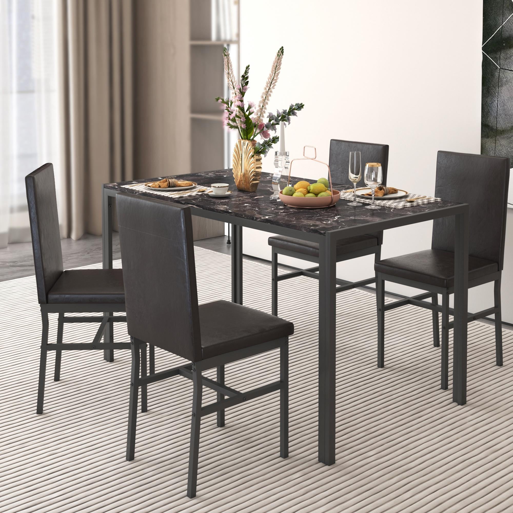 5Piece Dining Table Set for 4, Kitchen Table Set with Chairs, Marble