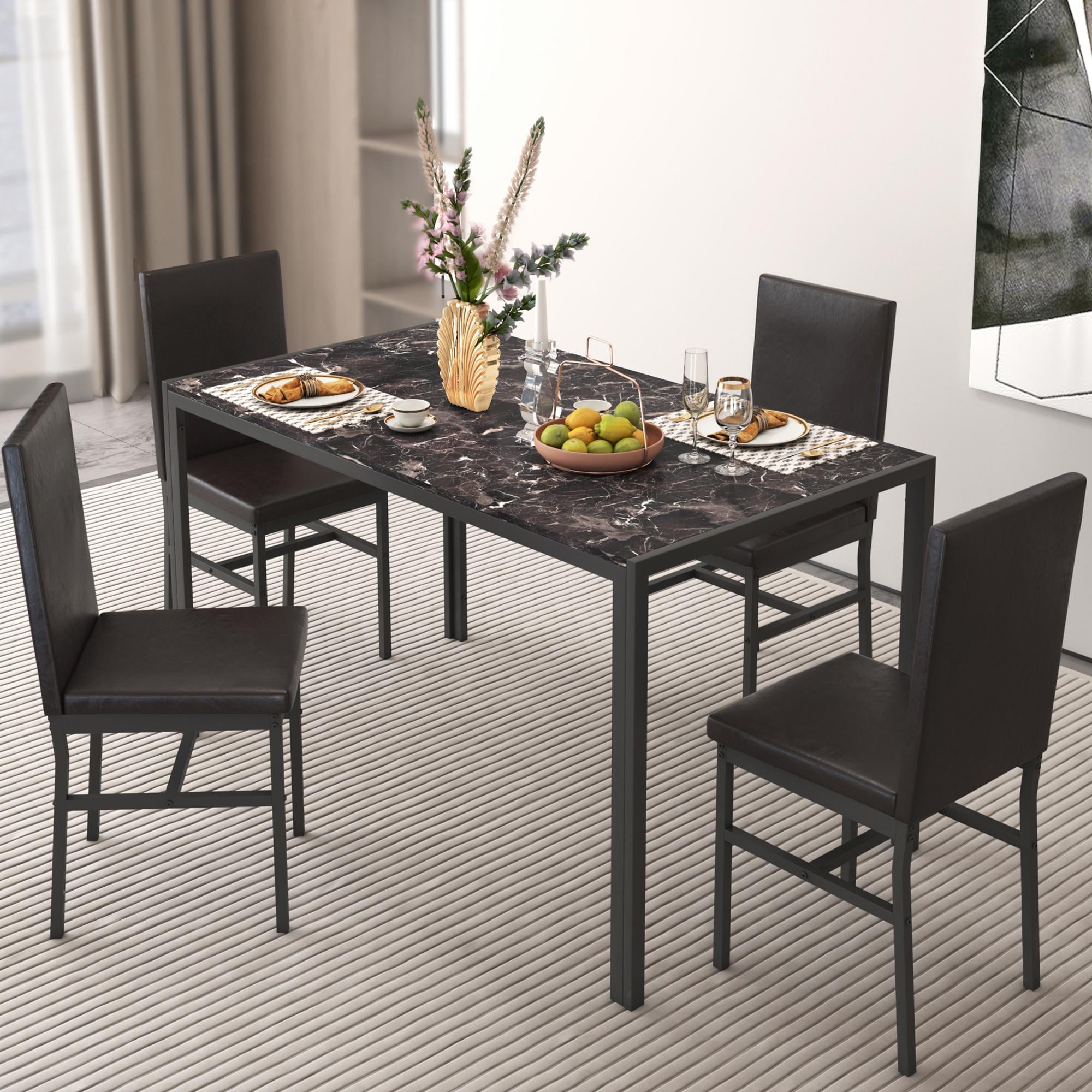 5Piece Dining Table Set for 4, Kitchen Table Set with Chairs, Marble