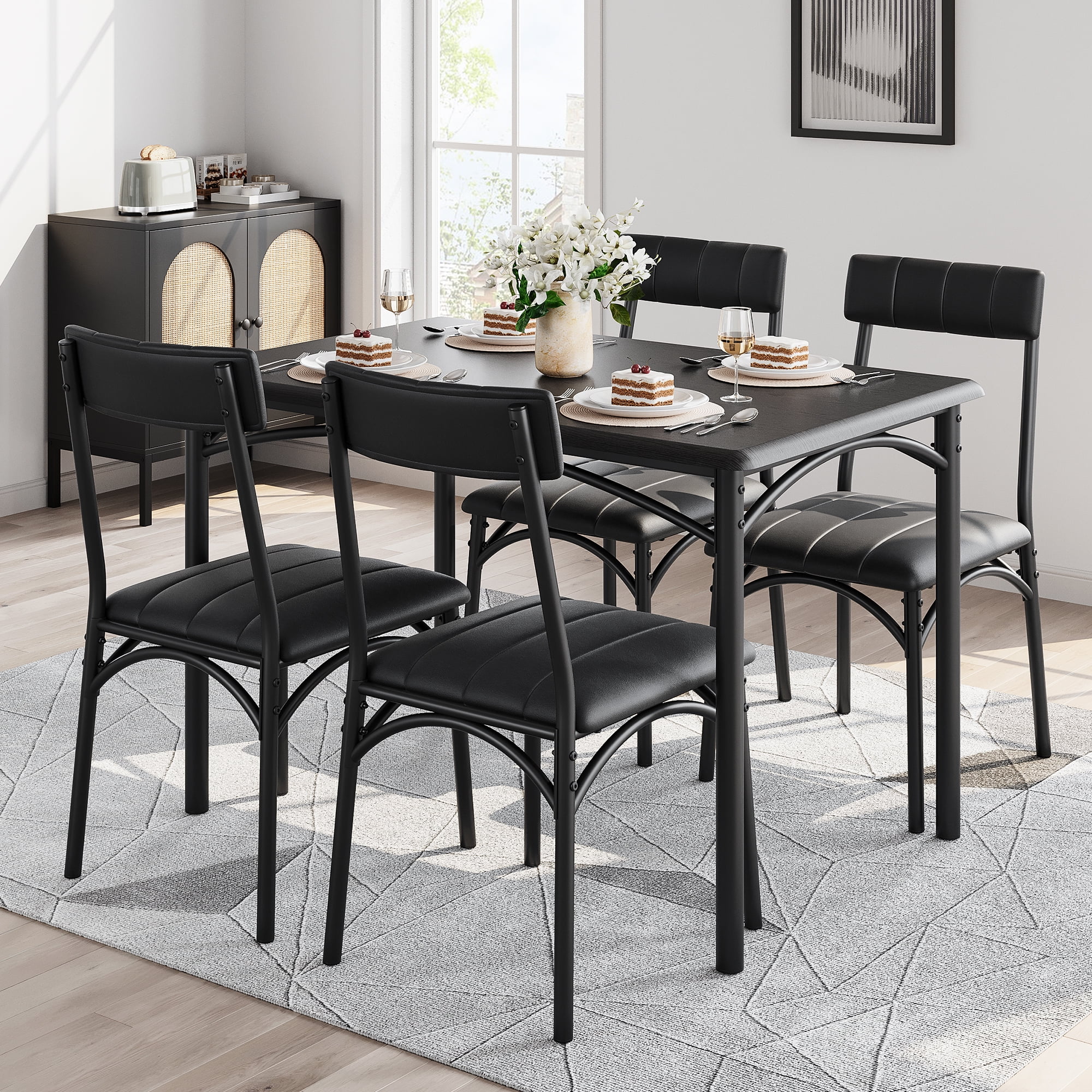 5 Piece Dining Table Set for 4, Kitchen Table and Chairs Rectangular ...