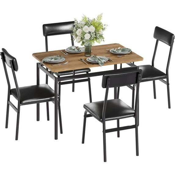 5 Piece Dining Table Set for 4, Kitchen Table and Chairs Set with Heavy Duty Metal Frame & Cushioned Seats, Space-Saving Dinette Furniture for Small Space, Apartment
