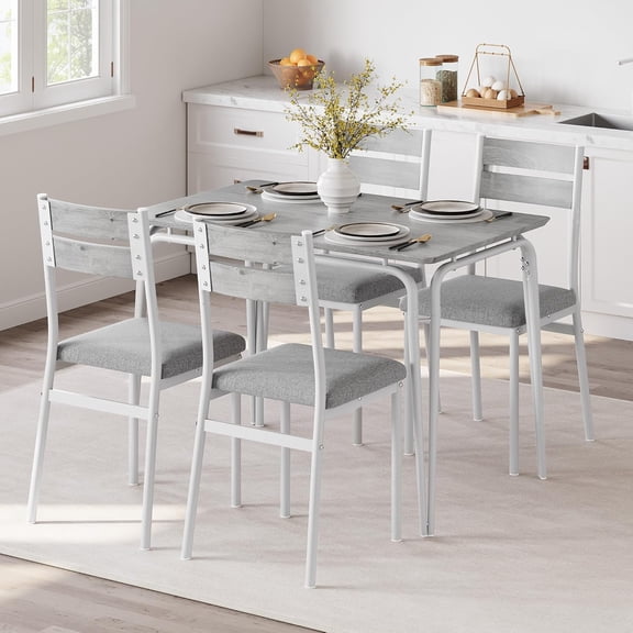 5 Piece Dining Table Set for 4,Modern Dining Room Table Set, Dinner Table Set for 4, Dinette Set Furniture for Small Space, Apartment,Home,Office,White&Grey